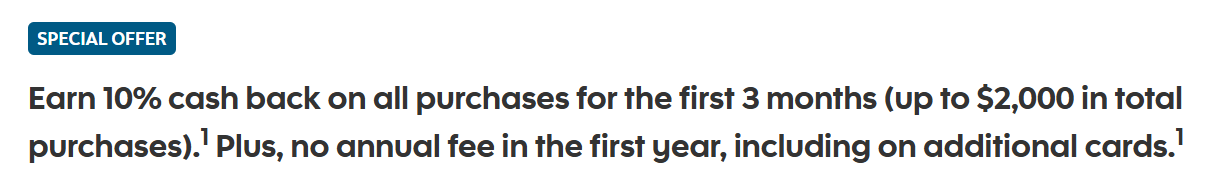 Credit card special offer